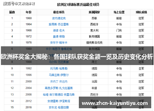 欧洲杯奖金大揭秘：各国球队获奖金额一览及历史变化分析